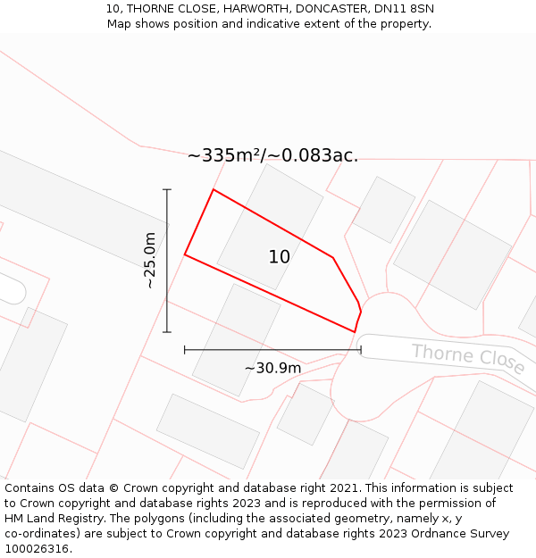 10, THORNE CLOSE, HARWORTH, DONCASTER, DN11 8SN: Plot and title map
