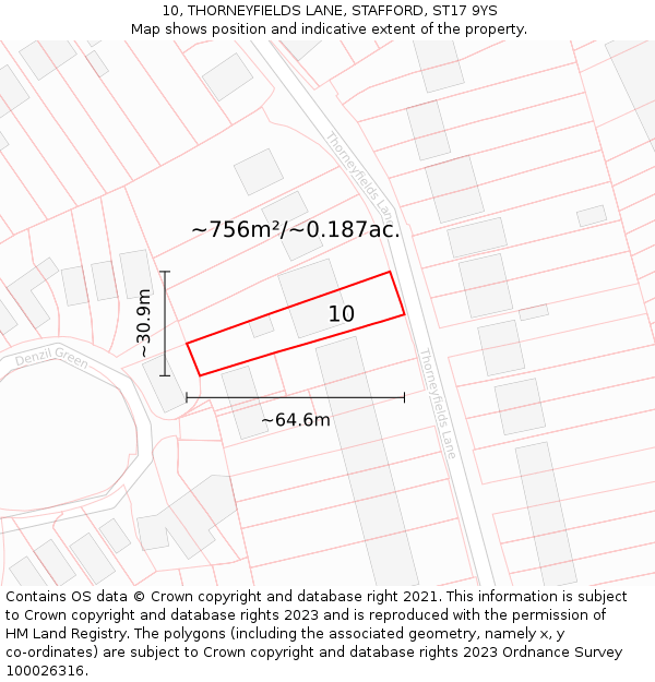 10, THORNEYFIELDS LANE, STAFFORD, ST17 9YS: Plot and title map
