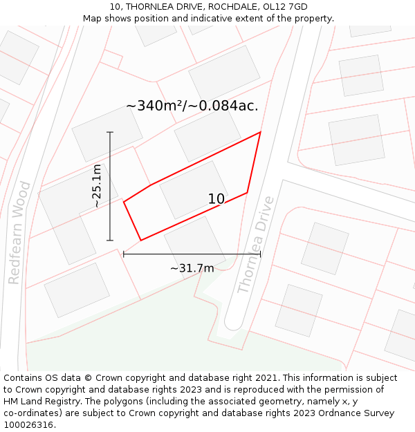 10, THORNLEA DRIVE, ROCHDALE, OL12 7GD: Plot and title map