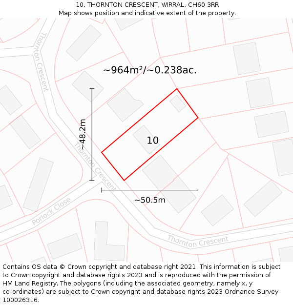 10, THORNTON CRESCENT, WIRRAL, CH60 3RR: Plot and title map