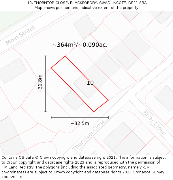 10, THORNTOP CLOSE, BLACKFORDBY, SWADLINCOTE, DE11 8BA: Plot and title map