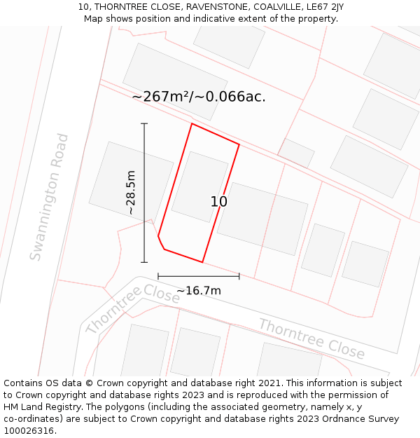 10, THORNTREE CLOSE, RAVENSTONE, COALVILLE, LE67 2JY: Plot and title map