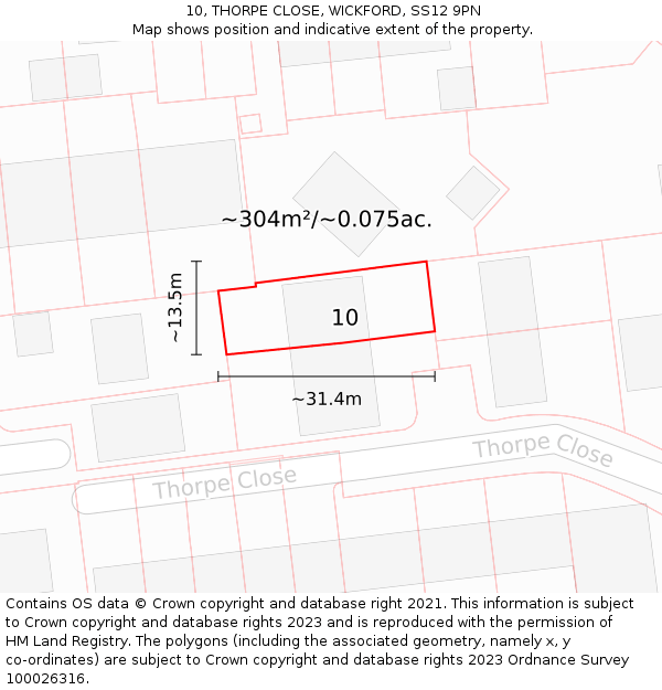 10, THORPE CLOSE, WICKFORD, SS12 9PN: Plot and title map