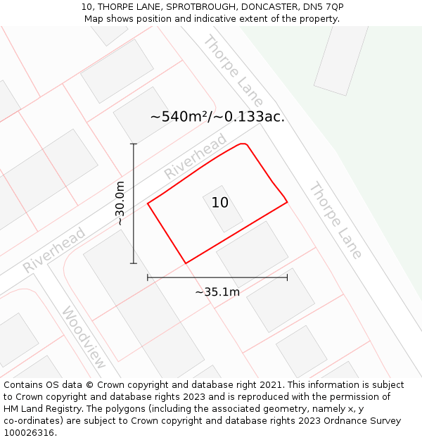 10, THORPE LANE, SPROTBROUGH, DONCASTER, DN5 7QP: Plot and title map