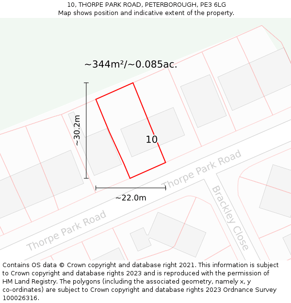 10, THORPE PARK ROAD, PETERBOROUGH, PE3 6LG: Plot and title map
