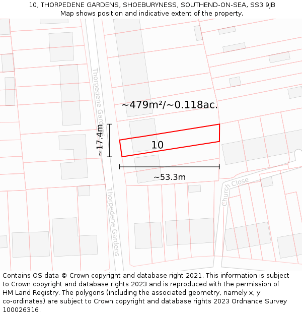 10, THORPEDENE GARDENS, SHOEBURYNESS, SOUTHEND-ON-SEA, SS3 9JB: Plot and title map