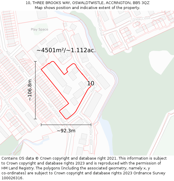 10, THREE BROOKS WAY, OSWALDTWISTLE, ACCRINGTON, BB5 3QZ: Plot and title map