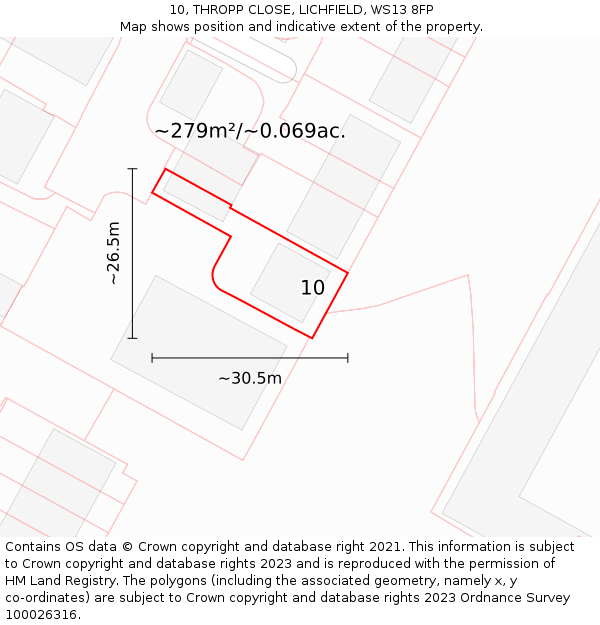 10, THROPP CLOSE, LICHFIELD, WS13 8FP: Plot and title map