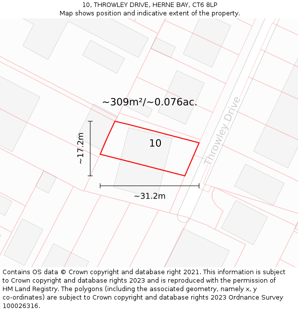10, THROWLEY DRIVE, HERNE BAY, CT6 8LP: Plot and title map