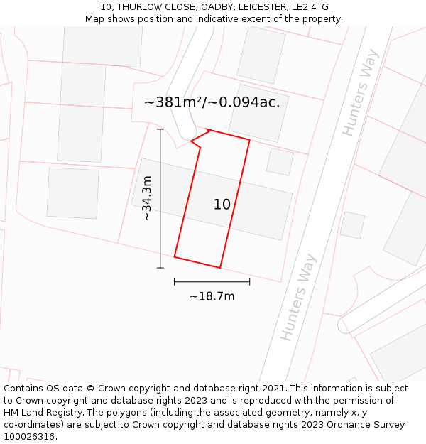 10, THURLOW CLOSE, OADBY, LEICESTER, LE2 4TG: Plot and title map