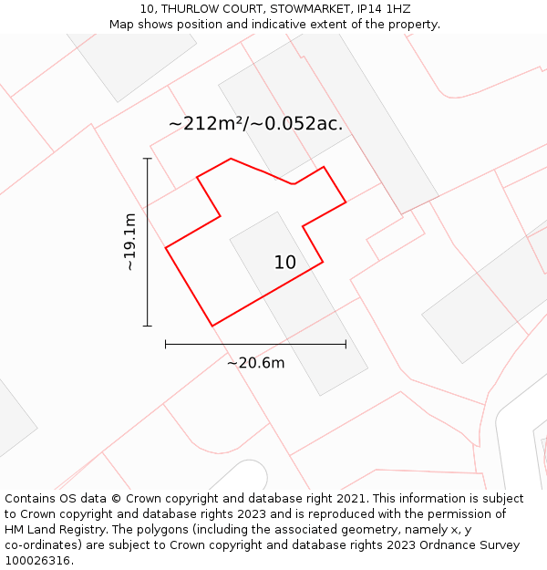 10, THURLOW COURT, STOWMARKET, IP14 1HZ: Plot and title map