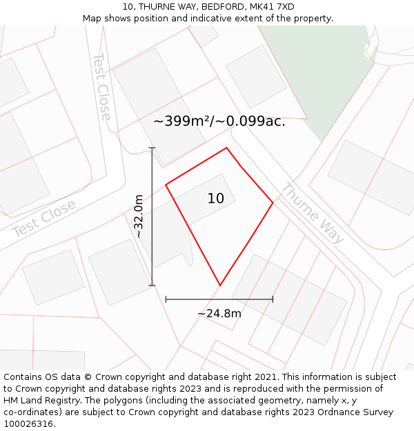 10, THURNE WAY, BEDFORD, MK41 7XD: Plot and title map