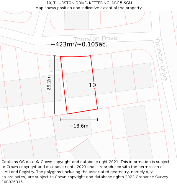 10, THURSTON DRIVE, KETTERING, NN15 6GN: Plot and title map