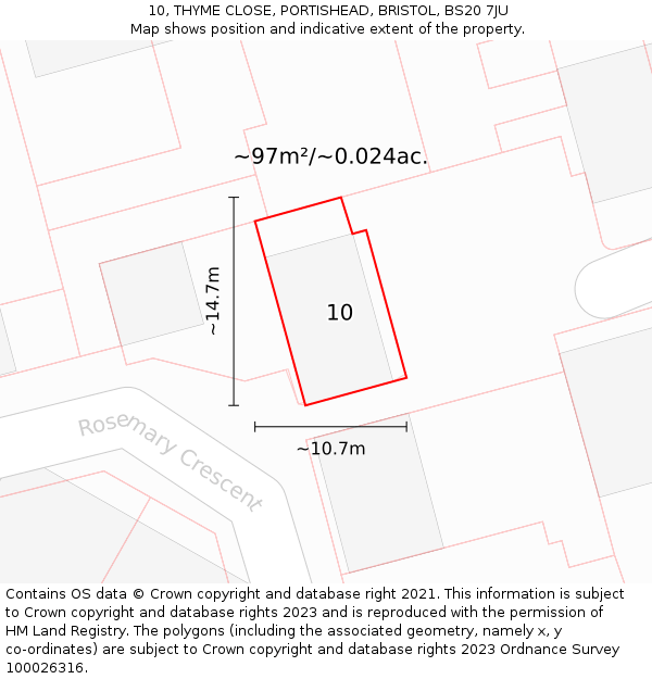 10, THYME CLOSE, PORTISHEAD, BRISTOL, BS20 7JU: Plot and title map