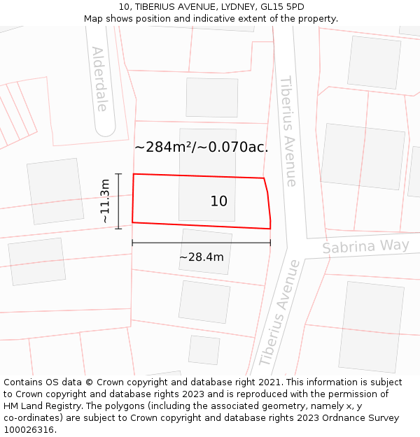 10, TIBERIUS AVENUE, LYDNEY, GL15 5PD: Plot and title map