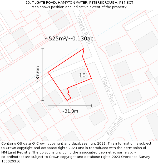 10, TILGATE ROAD, HAMPTON WATER, PETERBOROUGH, PE7 8QT: Plot and title map