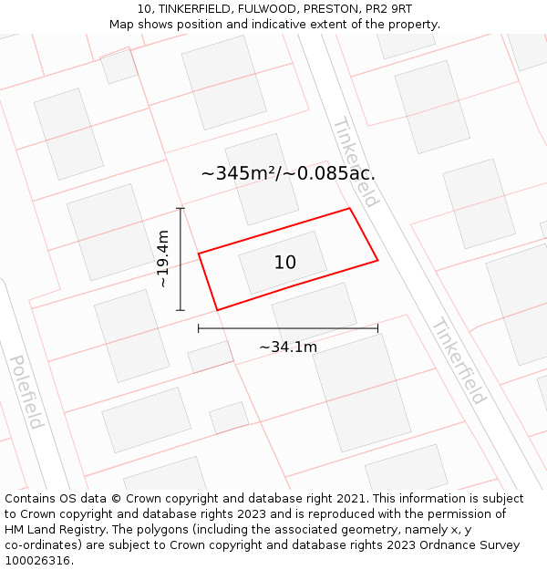 10, TINKERFIELD, FULWOOD, PRESTON, PR2 9RT: Plot and title map