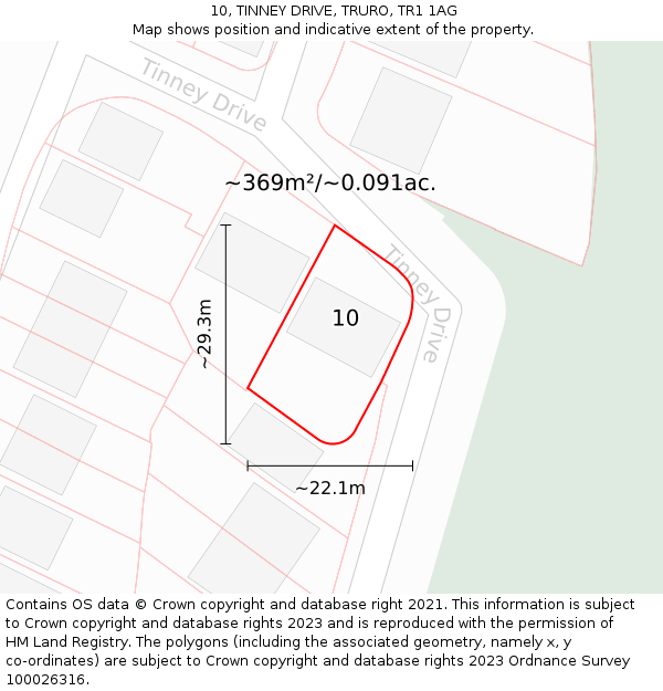 10, TINNEY DRIVE, TRURO, TR1 1AG: Plot and title map