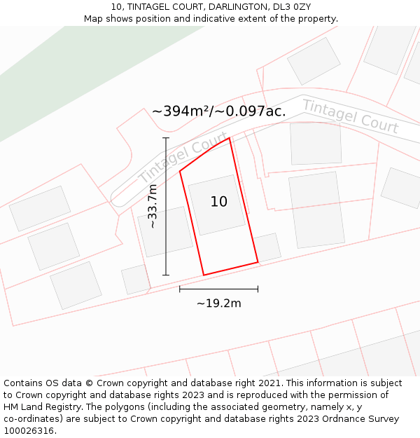 10, TINTAGEL COURT, DARLINGTON, DL3 0ZY: Plot and title map