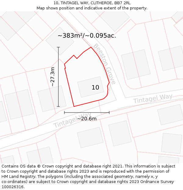 10, TINTAGEL WAY, CLITHEROE, BB7 2RL: Plot and title map