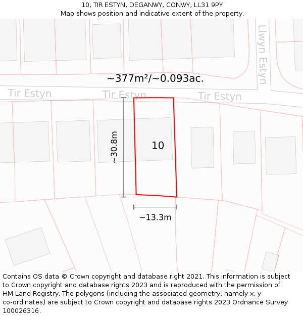 10, TIR ESTYN, DEGANWY, CONWY, LL31 9PY: Plot and title map