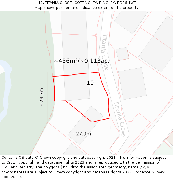 10, TITANIA CLOSE, COTTINGLEY, BINGLEY, BD16 1WE: Plot and title map