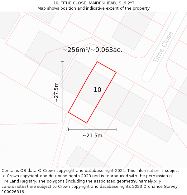 10, TITHE CLOSE, MAIDENHEAD, SL6 2YT: Plot and title map