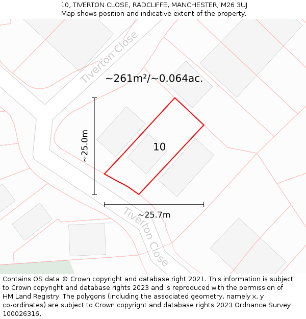 10, TIVERTON CLOSE, RADCLIFFE, MANCHESTER, M26 3UJ: Plot and title map