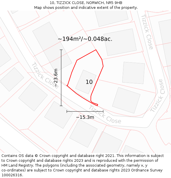 10, TIZZICK CLOSE, NORWICH, NR5 9HB: Plot and title map