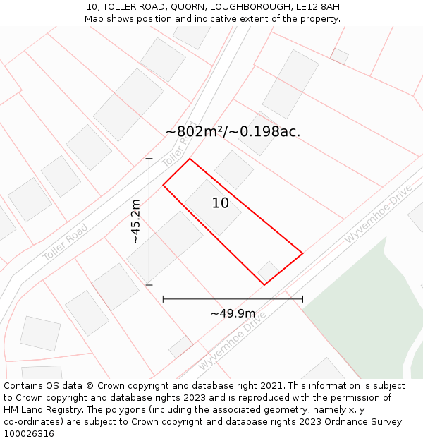 10, TOLLER ROAD, QUORN, LOUGHBOROUGH, LE12 8AH: Plot and title map