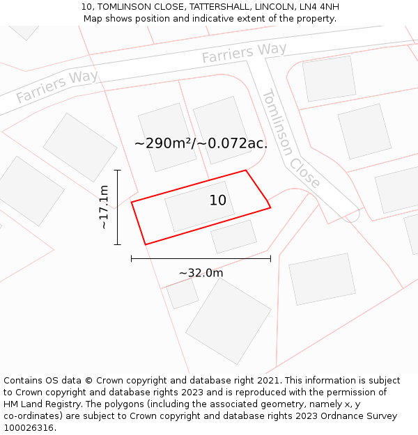 10, TOMLINSON CLOSE, TATTERSHALL, LINCOLN, LN4 4NH: Plot and title map