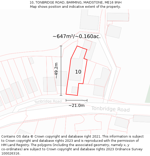 10, TONBRIDGE ROAD, BARMING, MAIDSTONE, ME16 9NH: Plot and title map
