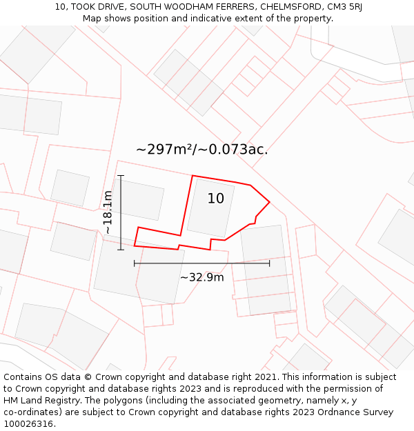 10, TOOK DRIVE, SOUTH WOODHAM FERRERS, CHELMSFORD, CM3 5RJ: Plot and title map