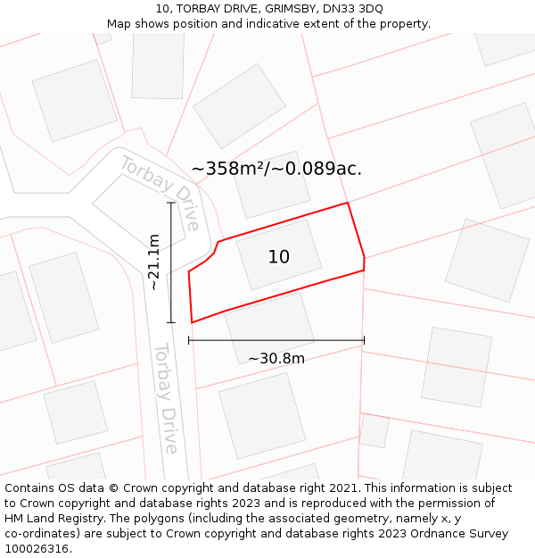 10, TORBAY DRIVE, GRIMSBY, DN33 3DQ: Plot and title map