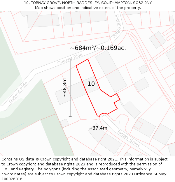 10, TORNAY GROVE, NORTH BADDESLEY, SOUTHAMPTON, SO52 9NY: Plot and title map