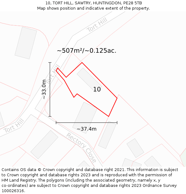 10, TORT HILL, SAWTRY, HUNTINGDON, PE28 5TB: Plot and title map