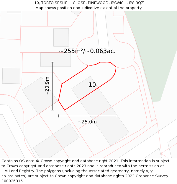 10, TORTOISESHELL CLOSE, PINEWOOD, IPSWICH, IP8 3QZ: Plot and title map