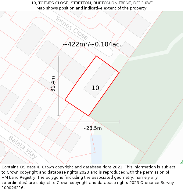 10, TOTNES CLOSE, STRETTON, BURTON-ON-TRENT, DE13 0WF: Plot and title map