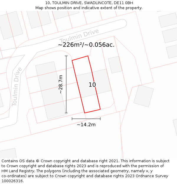 10, TOULMIN DRIVE, SWADLINCOTE, DE11 0BH: Plot and title map
