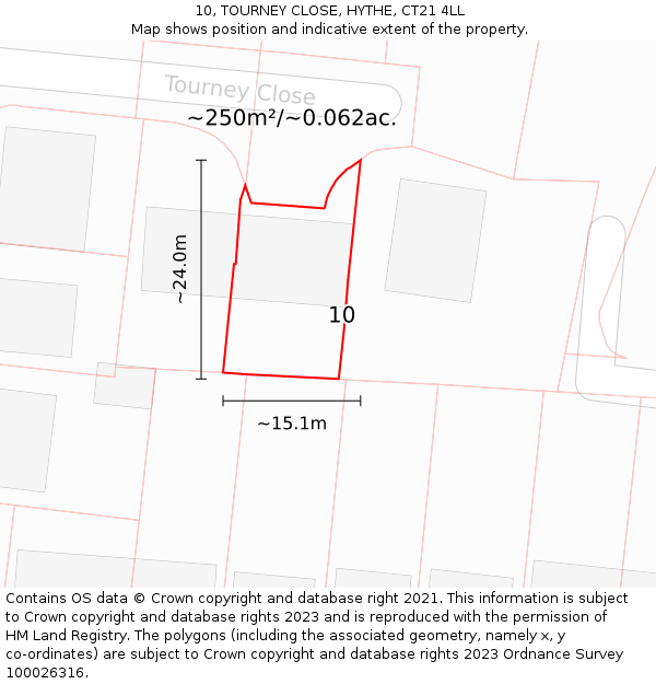 10, TOURNEY CLOSE, HYTHE, CT21 4LL: Plot and title map