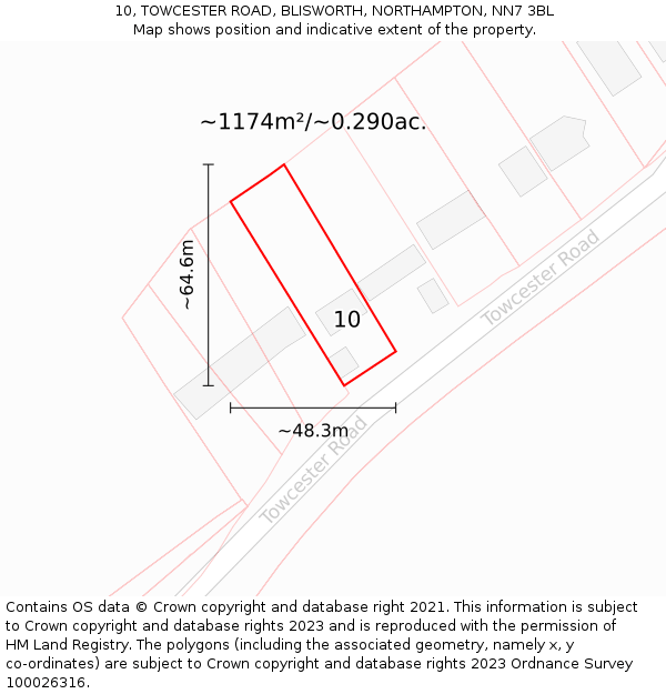 10, TOWCESTER ROAD, BLISWORTH, NORTHAMPTON, NN7 3BL: Plot and title map