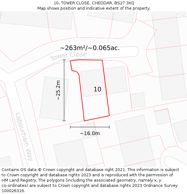 10, TOWER CLOSE, CHEDDAR, BS27 3XQ: Plot and title map