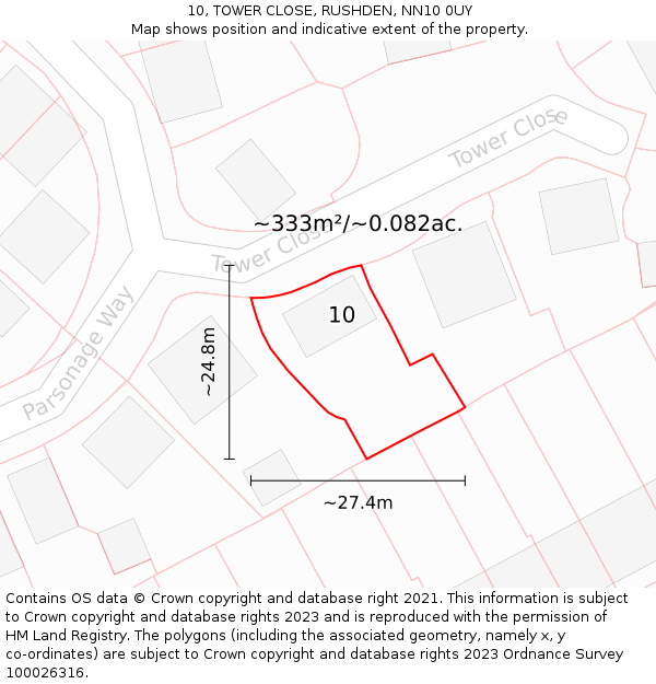 10, TOWER CLOSE, RUSHDEN, NN10 0UY: Plot and title map