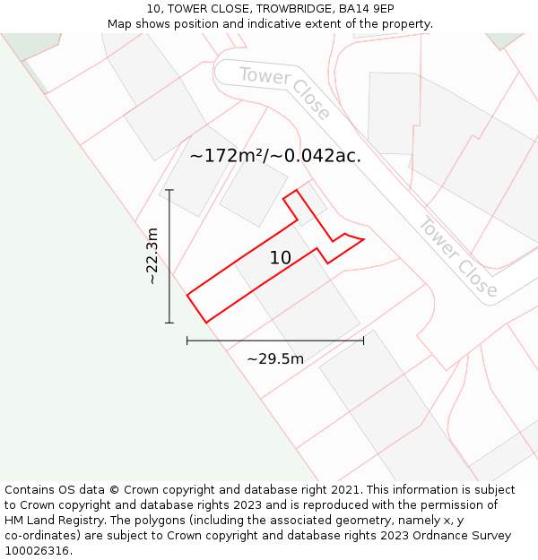 10, TOWER CLOSE, TROWBRIDGE, BA14 9EP: Plot and title map