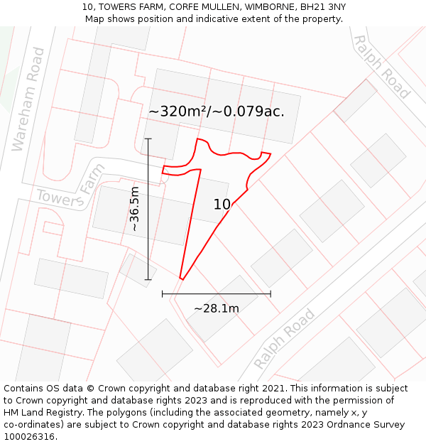10, TOWERS FARM, CORFE MULLEN, WIMBORNE, BH21 3NY: Plot and title map