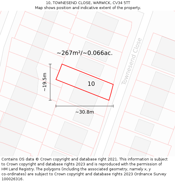 10, TOWNESEND CLOSE, WARWICK, CV34 5TT: Plot and title map