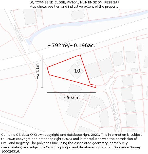 10, TOWNSEND CLOSE, WYTON, HUNTINGDON, PE28 2AR: Plot and title map