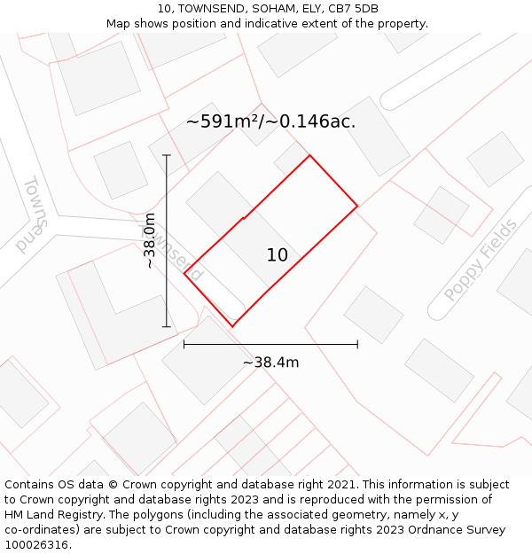 10, TOWNSEND, SOHAM, ELY, CB7 5DB: Plot and title map
