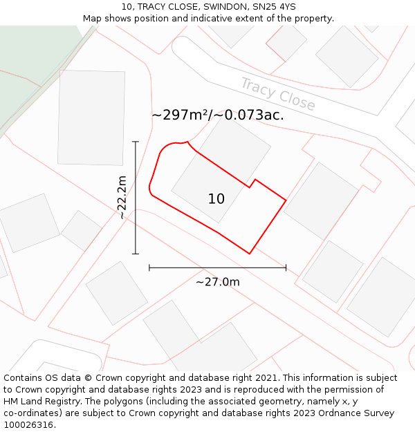 10, TRACY CLOSE, SWINDON, SN25 4YS: Plot and title map