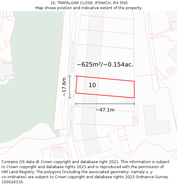 10, TRAFALGAR CLOSE, IPSWICH, IP4 5NS: Plot and title map